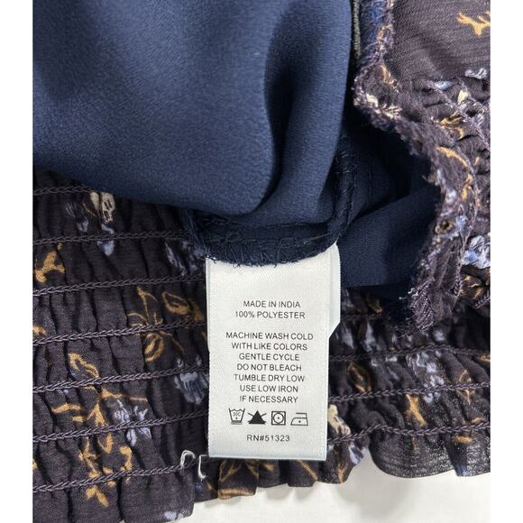 1.State Women Small Blue Floral Chiffon Blouse Top L/S Tie Waist V-neck Career - Picture 6 of 10